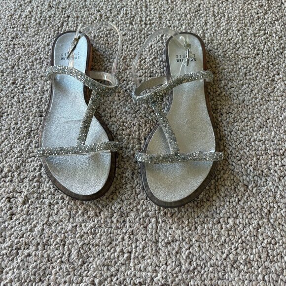 Stuart Weitzman Silver Crystal Strappy Sandals Size 38 – Made in Italy - Picture 1 of 9